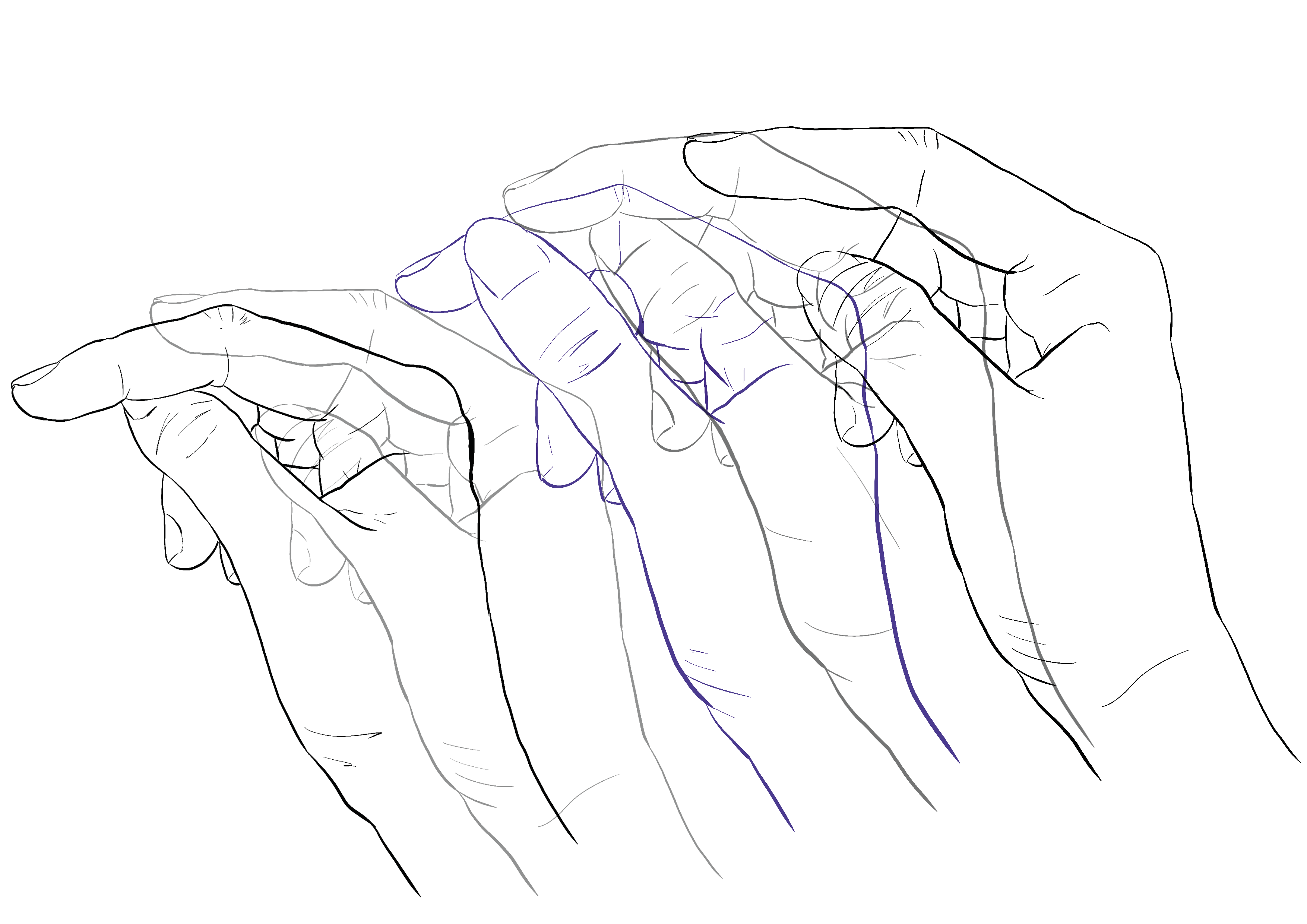 Figure 5.1. Dessin d’une main frottant son index contre le pouce&nbsp;; extrait de la cueillette de gestes. Autrice&nbsp;: Assia Musitelli Chabane, 2024