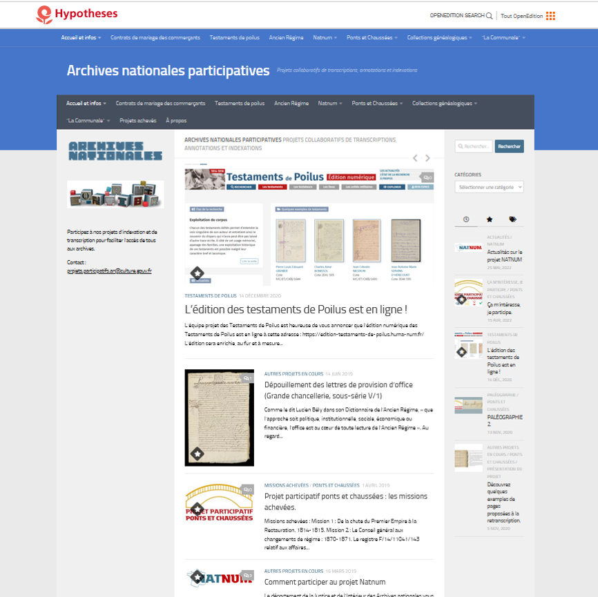 Figure 3. Blog «&nbsp;Archives nationales participatives&nbsp;»