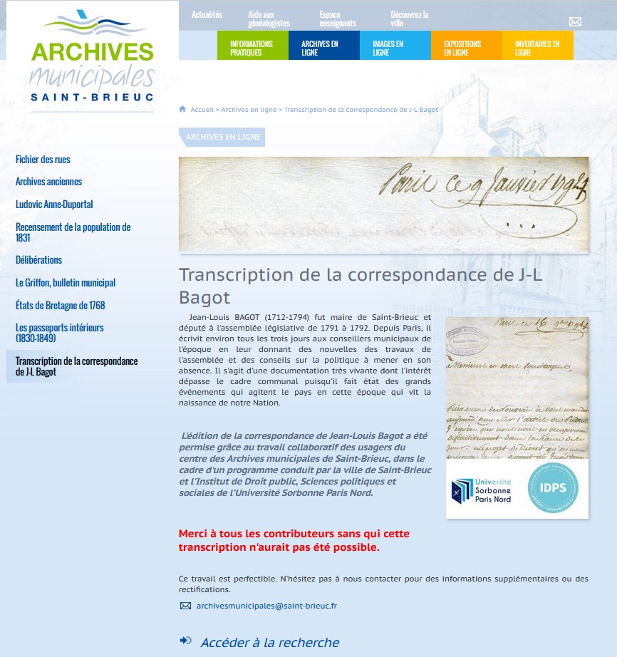 Figure 5. Mise en ligne des résultats de la transcription&nbsp;: accueil