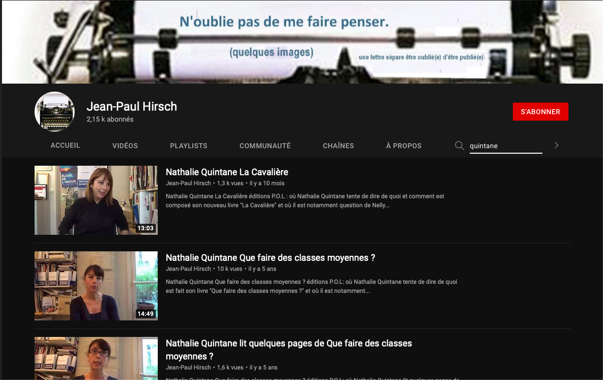 Chaîne YouTube de Jean-Paul Hirsch (consultée le 30 septembre 2022)