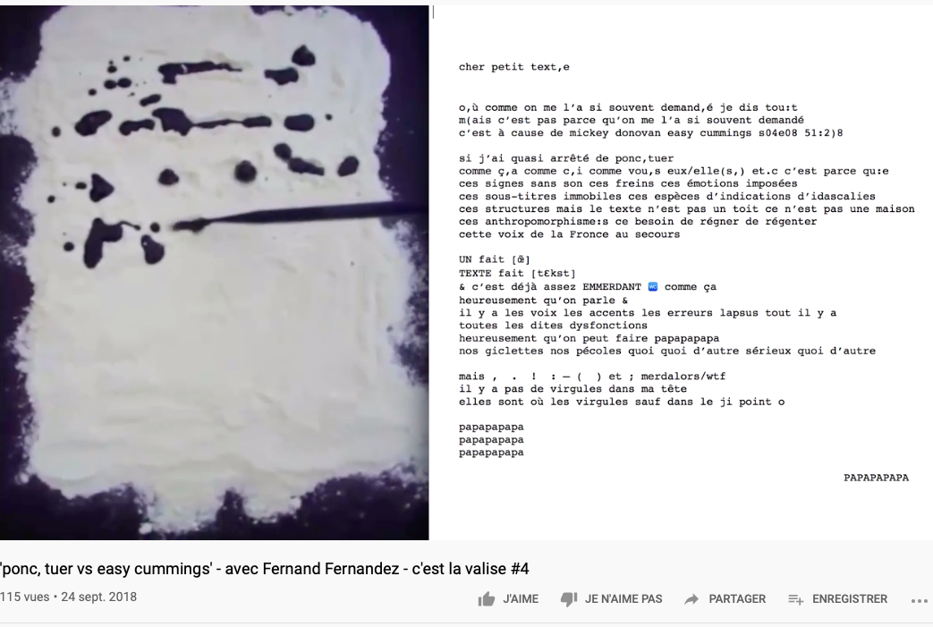 Corinne Lovera Vitali, «&nbsp;‘ponc, tuer vs easy cummings’ - avec Fernand Fernandez - c’est la valise #4&nbsp;», 24 septembre 2018